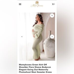 Green Off-Shoulder Maternity Maxi Sweater Dress